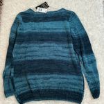 Como Black  Teal Blue Stripe Textured Chenille Sweater XL Photo 3
