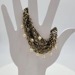 VTG Pinned Pearl Cuff Bracelet 8" Gold Tone White Beads Wide Toggle Closure Photo 10