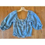 American Eagle  denim eyelet cropped Puff sleeve blouse small Photo 8