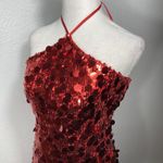 Red Sequin Mini Dress M Cocktail Party Zip Side Stretchy Chic Glam Club Festive Size M Photo 5