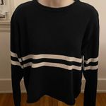 Brandy Melville Crewneck Knit Dark Blue w/white Stripes Cotton Crop Top Sweater, One Size Photo 0