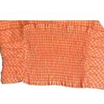 ZARA Gingham Ruched Smocked Back Crop Top Tie Straps XS Orange White #2975 Photo 9