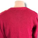 Vintage 90s Herman Geist Hand Embroidered Floral Knit Cardigan Sweater Red Crop Size M Photo 5