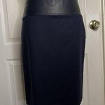 St. John  Pencil Skirt Women’s Sz 8 Navy Blue With Leather Trim Classic Photo 0