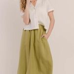 Tradlands Meadow Linen Midi Skirt in Olive XXS Green Photo 8