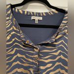 Thalia Sodi  Size L Blue Copper Metallic Zebra Print Popover Henley Top Very Soft Photo 4