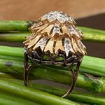 Vintage STER SHANK Signed Sterling Silver over Gold CZ Cocktail Ring Size 6 Photo 2