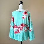 Aqua Green  Floral Crochet Lace Bell Sleeve Tunic Top Sz L Photo 4