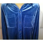 Isaac Mizrahi New Womens Isaac Mizraahi Velour Velvet Button Down Shirt XXS XS Galaxy Blue Photo 2