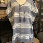 Surf Gypsy Dusty Blue & White Striped Tassel Trimmed Coverup - Size Medium Photo 0