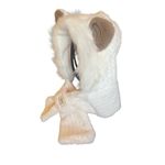 White Plush Hooded Scarf Hat With Animal Ears – Faux Fur Winter Wrap White Photo 2