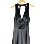AQUA  Long Satin Flower Trim Maxi Dress Black Size 12 Formal Photo 2