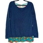 Matilda Jane Long Sleeve Mix Media Floral Twist Back Teal Sweater Top MEDIUM Photo 0