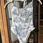 Cider  Toile Print one piece swimsuit halter bow ruched de jouy grandmillenial Photo 5