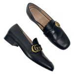 Gucci  Double GG Logo Square Toe Slip On Leather Loafer Black Size 38 Photo 2