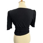 Reformation Jeans Black Ribbed Wrap Crop Top Puff Sleeve Tie Waist Size XL Photo 2