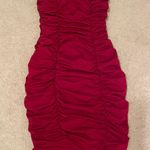 Red Ruched Strapless Mini Dress Photo 0