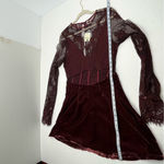 Free People Marlie Lace Mini Dress Velvet Sheer Garnet Bell Sleeve Small NEW Photo 13