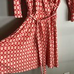 41 Hawthorn Red Geometric Print Wrap Dress M Long Sleeve Belted Knit Size M Photo 4