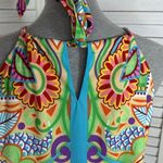 Jade Melody Tam Multi Floral Print Ruffle Hem Tunic Halter Dress Medium Blue Photo 6