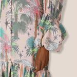 LoboRosa Pink Floral Puff Sleeve Palms Button Front Up Dress Size Large Photo 7