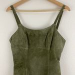 ARTURO Vintage 90s Army Green Suede Leather Grunge Asymmetrical Hem Mini Dress Photo 1