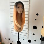 Full lace human hair blend wig, coral with dark roots Orange Size undefined Photo 2