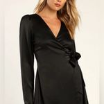 Lulus NTM: Lulu’s Festive Forever Black Satin Long Sleeve Mini Wrap Dress in Size XS Photo 15