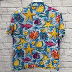 Carlisle Vintage Womens  Silk Short Sleeve Blouse Size 16 Blue Tropical Shells Photo 4