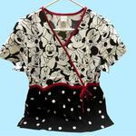 Disney Black and White Scrub Blouse with Tie Front size M Photo 2