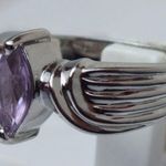 Sterling Silver Amethyst Purple Birthstone Ring, Marquise Cut Gemstone, Size 7 Photo 2