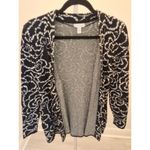 Charter Club Black & White PM Floral Front Belt Clasp Design Sweater Cardigan Photo 3