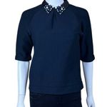 ASOS Pique Short Sleeve Top Beaded Collar Photo 0