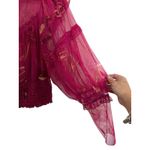 Free People  Time For Shine Mesh Cropped Smocked Pink Purple Floral Blouse Top L Photo 8