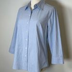IZOD Button Front Blouse Cotton 3/4 Sleeves Classic Blue Women’s Size Large Photo 1