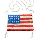 American Flag Sequin Beaded Bag Zip Coin Purse Tassel USA Fourth of July NWT Blue Photo 0