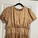 ZARA Copper Satin Midi Dress Gold Shiny Fit And Flare Short Puff Sleeves Large Photo 9