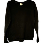 Free People We The Free Black Slub Exposed Hem Crewneck Sweater Top Size XS Photo 0