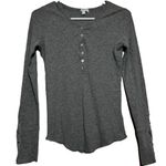 P.J. Salvage  Henley Shirt Long Crochet Sleeve Knitted Quarter Button Gray S Photo 1