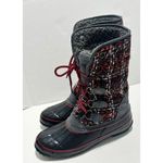 Khombu  Elysse Rubber Upper Water Resistant Boots Plaid Lace Up Black‎ Red 8 Photo 2