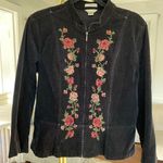 Christopher & Banks Black Corduroy Floral Embroidered Jacket Garden Soirée Boho Photo 0