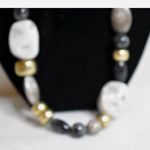 Lydell NYC Vintage Chunky Polished Stone/Beaded Silver Tone Snake Chain Necklace Photo 1