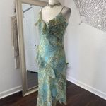 Bebe Made in USA Early 2000's Frilly Ruffle Asymmetric Teal Blue Midi Dress S Photo 1