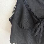 Fresral Black Eyelet Lace Trim Tie Front Crop Tank Top Women's M Size M Photo 3