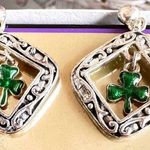 Vintage 80's Shamrock Earrings Handmade Dangle Posts St Patrick's Day Pa… Silver Photo 0