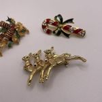 Lot Of 3 Gold Tone Costume Brooch Pins Christmas Holiday Reindeer Candy Cane Etc Photo 7
