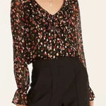 J.Crew‎ Midnight Vintage Floral Ruffle Sheer Long Sleeve Blouse Top Black Size S Photo 0