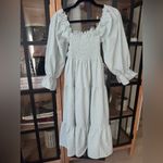 Amazon R.Vivimos gingham midi dress smocked Puff Sleeves Bow Off-Shoulder Boho sage Photo 1