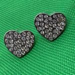 Rhinestone Heart Stud Earrings Silver Tone Sparkly Small Jewelry Pierced Ears Photo 0