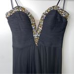 Betsy and Adam  Black Strapless Beaded Sweetheart Slit Formal Gown Prom Dress 12 Photo 3